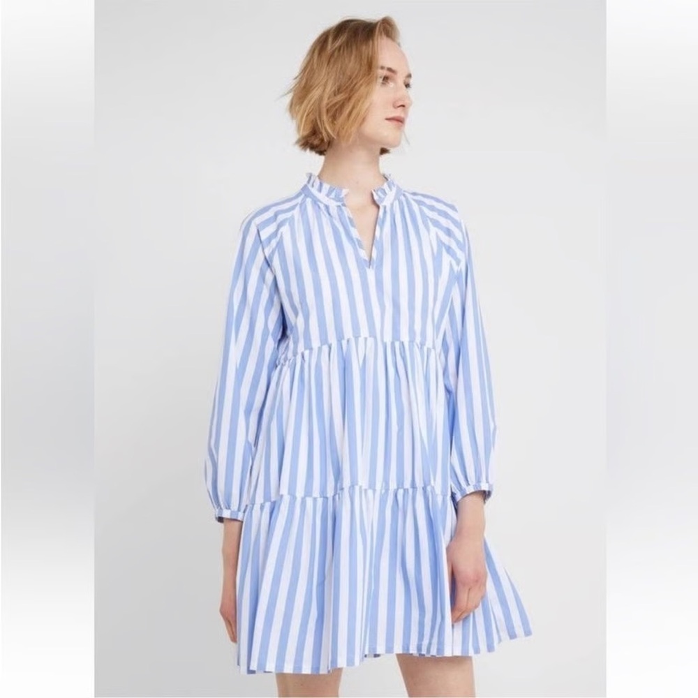 J Crew striped tiered blue swing mini dress sz M